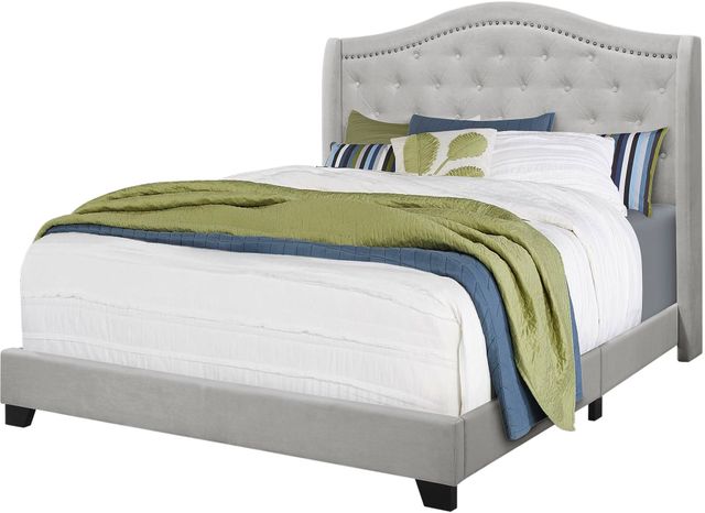 Monarch Specialties Inc. Light Grey Velvet with Chrome Trim Queen Bed-0