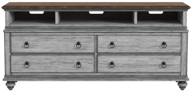 Flexsteel® Plymouth Medium Brown Entertainment Base with Distressed Graywash Base-2