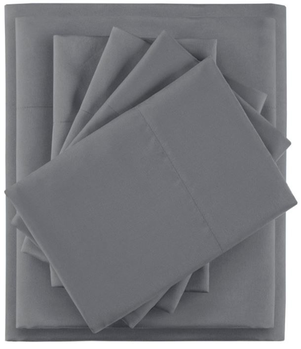 Olliix by Intelligent Design Microfiber Charcoal Queen Sheet Set with Side Storage Pockets-0