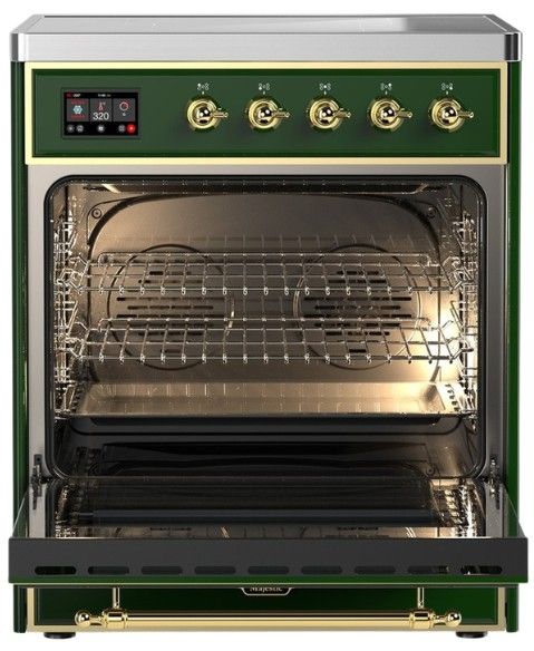 Ilve® Majestic III 30" Emerald Green Pro Style Induction Range with Solid Door and Brass Trim-1