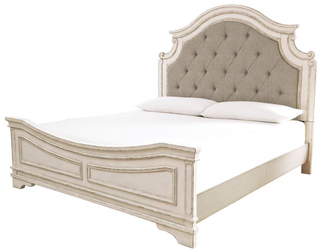 Signature Design by Ashley® Realyn Antiqued Two Tone Queen Upholstered Panel Headboard-1