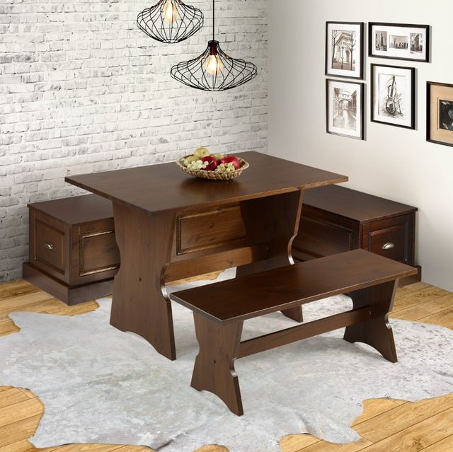 Linon Caron 4-Picee Walnut Dining Nook Set-1