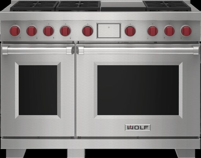 Wolf® 48" Stainless Steel Pro Style Dual Fuel Range and Infrared Griddle