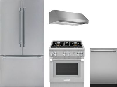 Thermador® 4 Piece Stainless Steel Kitchen Package Front view of the Thermador® 4 Piece Stainless Steel Kitchen Package