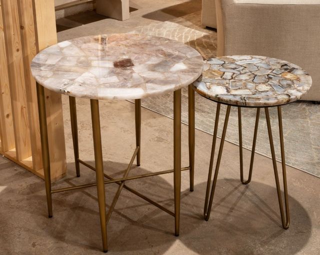 Home Trends & Design Calico Smoky Quartz Side Table with Antique Gold Iron Base-3