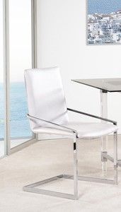 Mazin Furniture Jasmine Chrome/White Arm Dining Chair-3