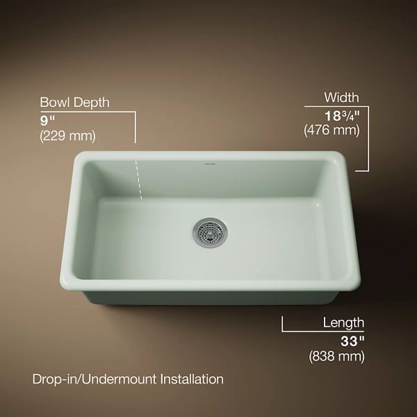 KOHLER® Iron/Tones® Aspen Green 33" Top/Undermount Single-Bowl Kitchen Sink-2