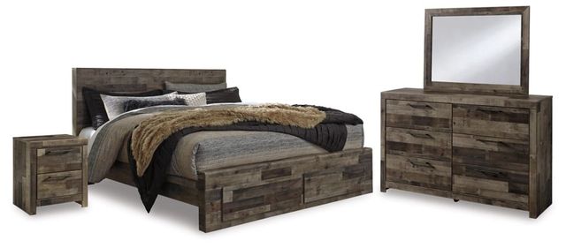 Benchcraft® Derekson 4-Piece Multi Gray King Panel Storage Bed Set-0