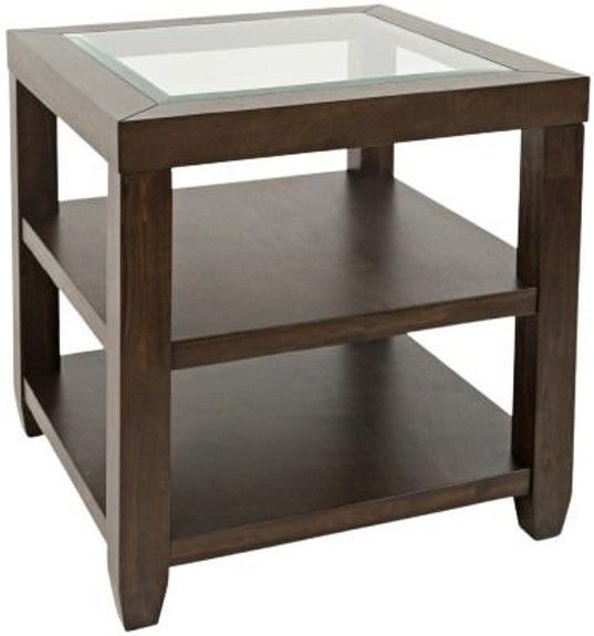 Jofran Inc. Urban Icon Glass Top End Table with Merlot Base-0