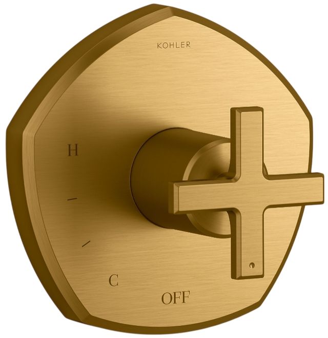 KOHLER® Occasion® Rite-Temp® Vibrant Brushed Moderne Brass Valve Trim with Cross Handle-0