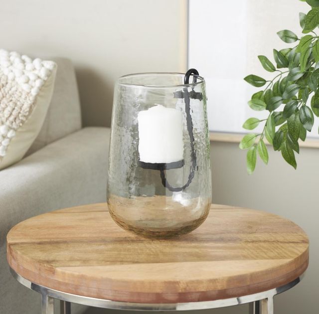Deco Marche Clear Glass 7'' Candle Holder with Black Accents-4
