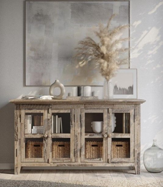 Jofran Inc. Rustic Shores Gray Wash 4-Door Low Accent Cabinet-1