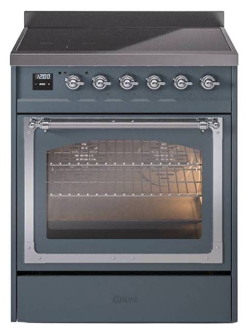 Ilve® Nostalgie II Noblesse 30'' Blue Gray Pro Style Induction Range with Chrome Trim-0