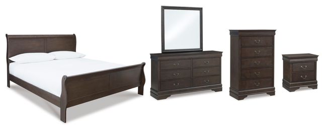 Signature Design by Ashley® Leewarden 5-Piece Dark Brown King Sleigh Bed Set-0