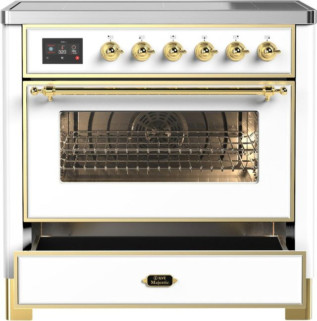 Ilve® Majestic III 36" White Pro Style Induction Range with Triple Glass Door and Brass Trim-3