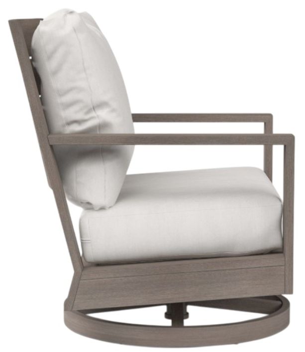 Sunset West Laguna Driftwood Aluminum Outdoor Swivel Club Chair with Canvas Flax Cushion-1