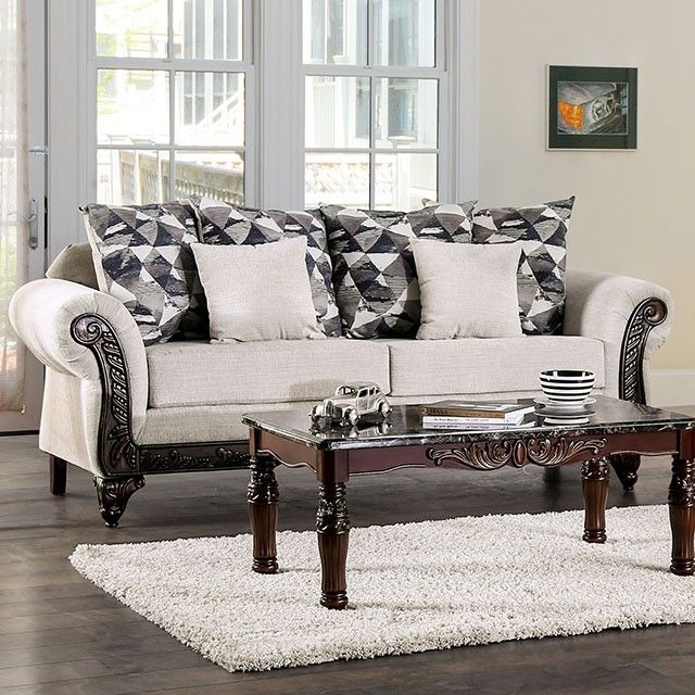Furniture of America® Cassani 2-Piece Light Gray/Walnut Sofa Set-1