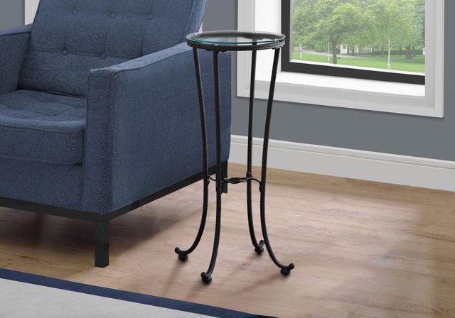 Monarch Specialties Inc. Glass Top Accent Table with Hammered Black Metal Legs-1