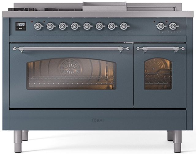 Ilve® Nostalgie II Series 48" Blue Grey Pro Style Dual Fuel Range-0