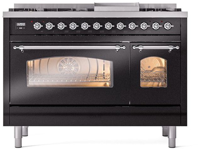 Ilve® Nostalgie II Series 48" Glossy Black Pro Style Dual Fuel Range-1