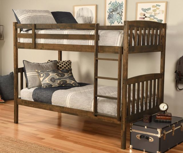 Kodiak Furniture Claire Rustic Walnut/Twill Black Twin Bunk Bed with Waterproof Mattress-1