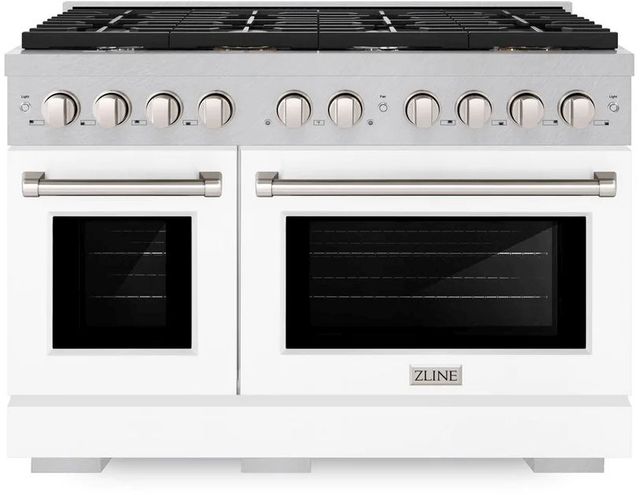 ZLINE Paramount 48" Satin Stainless Steel Pro Style Dual Fuel Range with White Matte Door-0