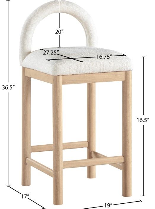 Meridian Furniture Conrad Cream/Natural Textured Upholstered Counter Stool-2