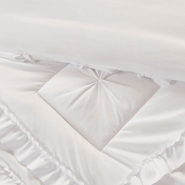 Olliix by Intelligent Design Kacie White Twin/Twin XL Solid Coverlet with Tufted Diamond Ruffles Set-4