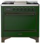 Ilve® Majestic III 36" Emerald Green Pro Style Dual Fuel Natural Gas Range with Solid Door and Burnished Trim-0