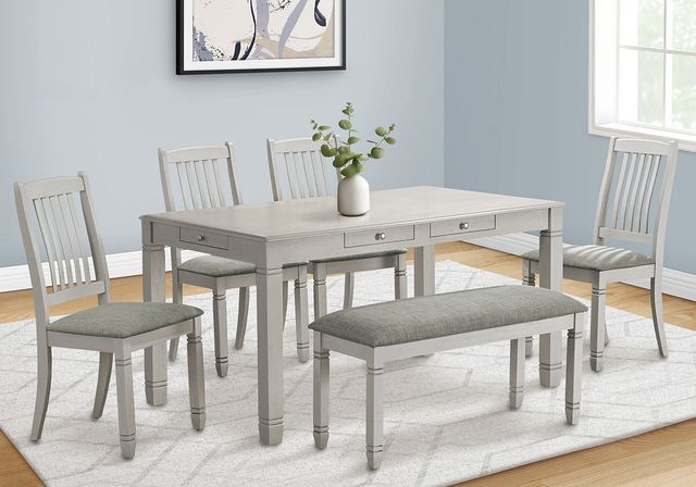 Monarch Specialties Inc. Antique Grey 60" Rectangular Dining Table with Drawers-1