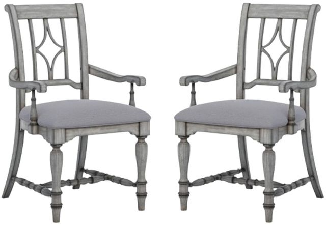 Flexsteel® Plymouth 2-Piece Weathered Graywash Upholstered Dining Arm Chair Set-0