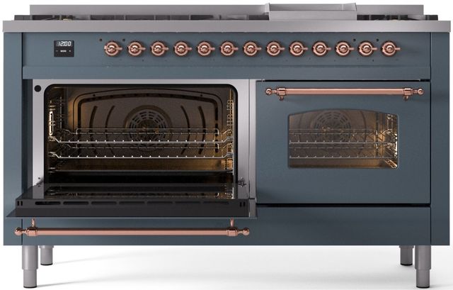 Ilve® Nostalgie II Series 60" Blue Grey Pro Style Dual Fuel Range-2