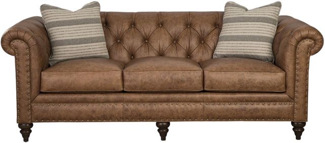 Craftmaster® Customizable CM Leather Tufted Sofa with Pillows-2
