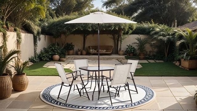 Furniture of America® Fallone 6-Piece Beige/Black Glass/Fabric/Metal Outdoor Dining Set-7