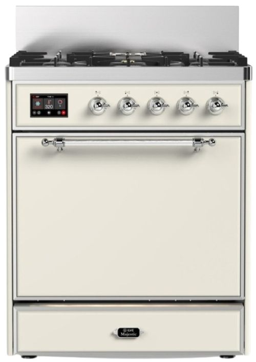 Ilve® Majestic III 30" Antique White Pro Style Dual Fuel Liquid Propane Range with 5 Black Brass Burners and Chrome Trim-0