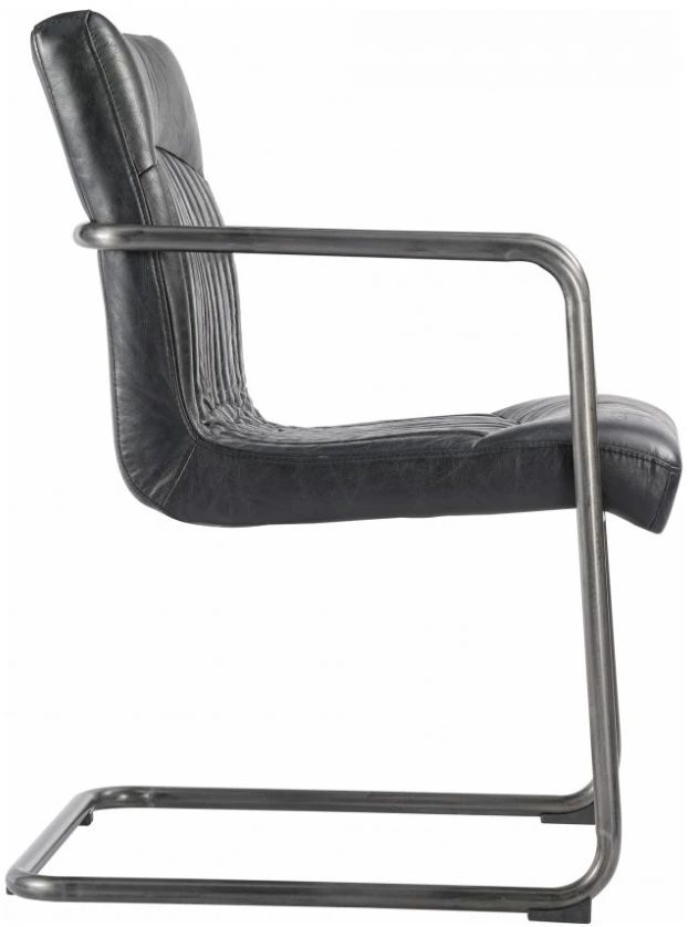 Moe's Home Collection Ansel 2-Piece Black Leather Dining Arm Chair Set-2