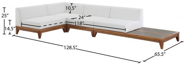 Meridian Furniture Rio 4-Piece Off-White Acacia/Fabric Outdoor Patio Modular Sectional-2