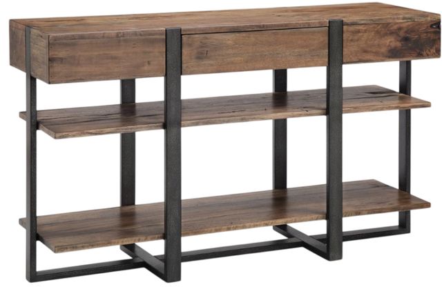 Magnussen Home® Prescott Rustic Honey Sofa Table with Metal Base -1