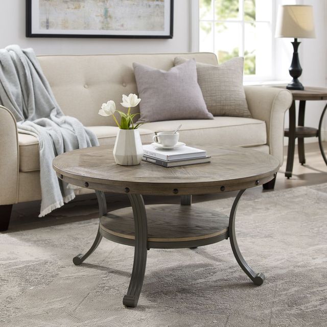Powell® Franklin Gray Cocktail Table with Pewter Frame-1