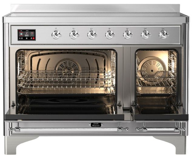 Ilve® Majestic III 48" Stainless Steel Pro Style Induction Range with Triple Glass Door and Chrome Trim-1
