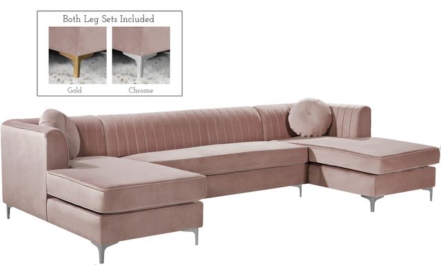 Meridian Furniture Graham 3-Piece Pink Velvet Sectional-1