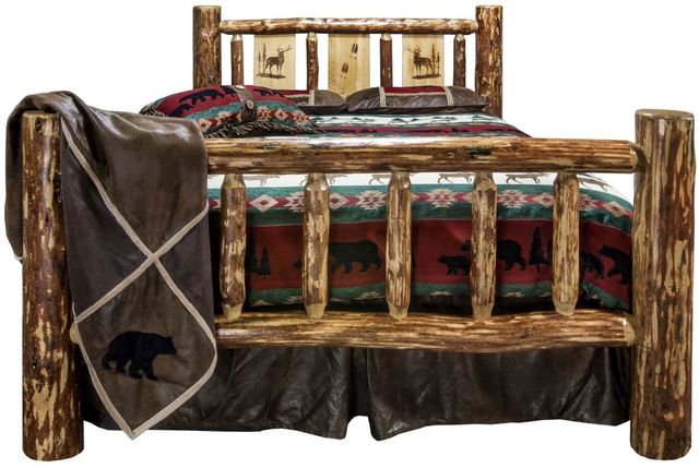 Montana Woodworks® Glacier Country Stain & Clear Lacquer Full Bed with Laser Engraved Elk Design-1