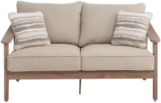 Signature Design by Ashley® Francis Beach Gray/Natural Aluminum/Fabric/Wicker Outdoor Loveseat-2