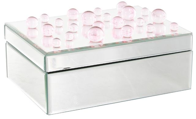 Deco Marche CosmoLiving by Cosmopolitan Silver Mirrored 10'' Decorative Jewelry Box with Pink Bubble Textured Balls-0