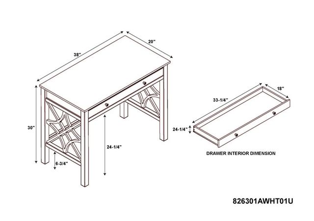 Linon Whitley Antique White Writing Desk-3