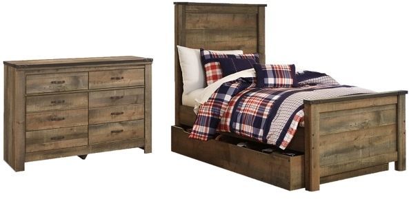 Signature Design by Ashley® Trinell 2-Piece Brown Twin Panel Storage Bed Set-0