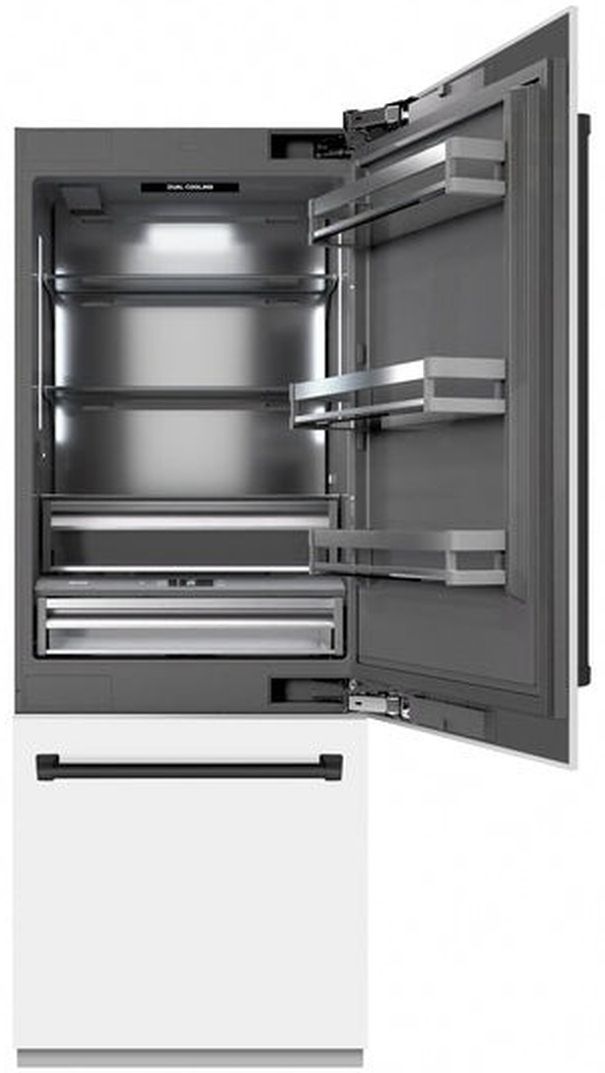 ZLINE Autograph Edition 30" 16.1 Cu. Ft. White Matte Built-In Bottom Freezer Refrigerator with Water Dispenser, Ice Maker, Graphite Gray Interior, and Matte Black Accents-2