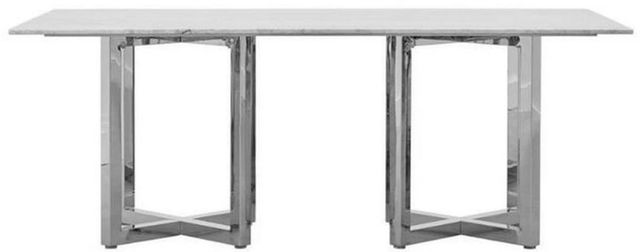 Modus Furniture Amalfi Carrara Marble Top Rectangular Dining Table with Double Pedestal Chrome Base -2