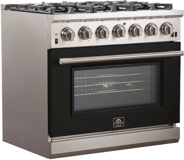 FORNO® Capriasca 36" Stainless Steel Pro Style Gas Range with Black Door-1