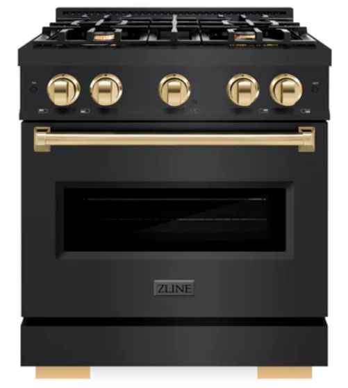 ZLINE Classic Autograph Edition 30" Black Stainless Steel Pro Style Gas Range with Polished Gold Accents-0